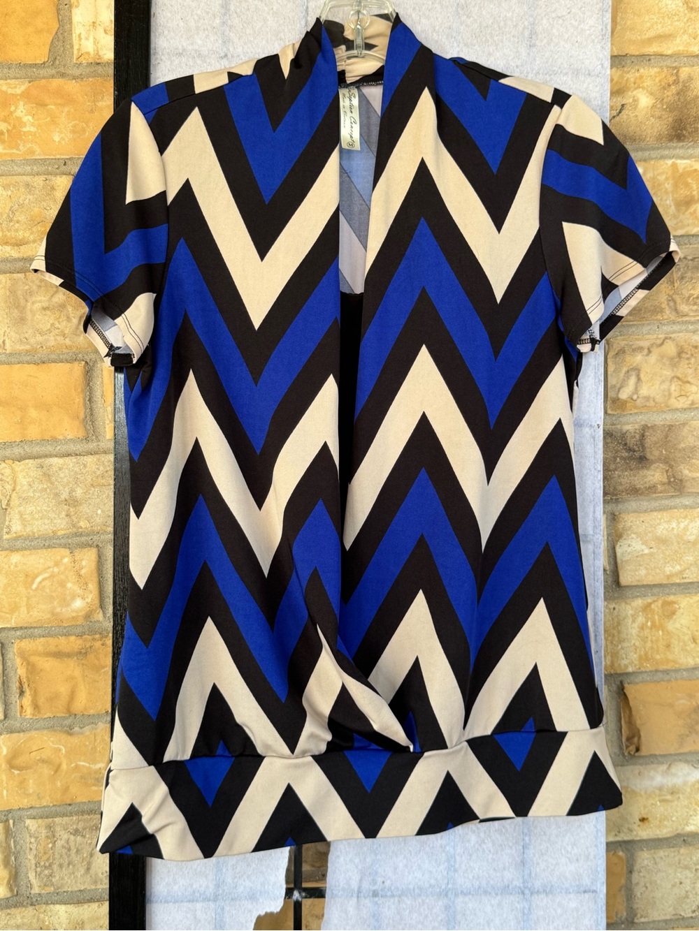 Chevron Short Sleeve Layered Look Blouse Office Casual Travel Versatile